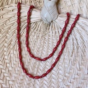 VINTAGE Long Red Bead Necklace